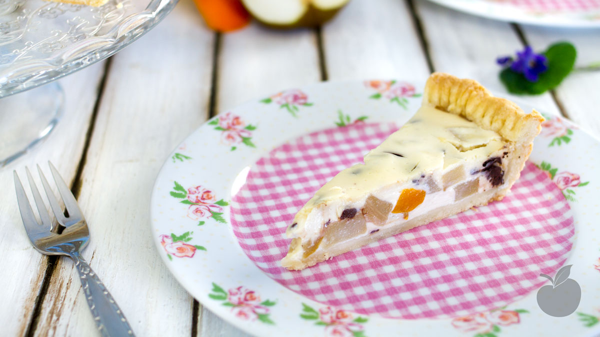 Torta con ricotta, pere, cioccolato e canditi