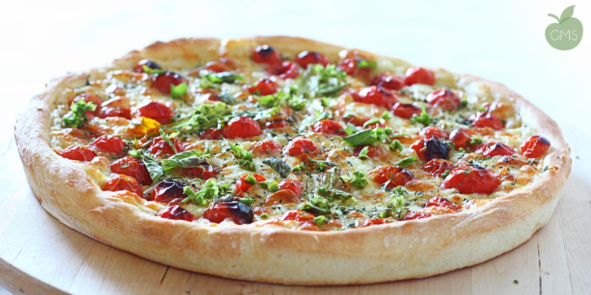 Pizza integrale ai fiori di zucca e pizza integrale ai pomodorini